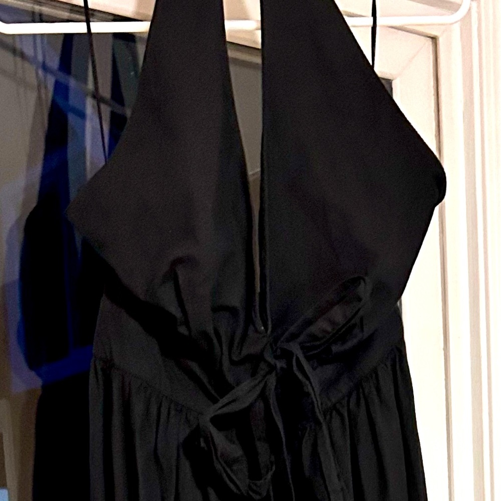Long cotton lightweight maxi halter dress black